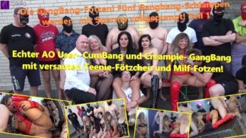 Die GangBang-Fotzen! Fünf Gangbang-Schlampen werden  mit Sperma vollgepumpt! Teil 1